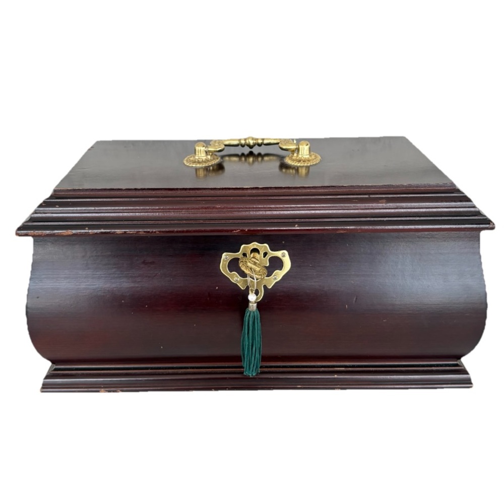 1970s Gunther Mele Wooden Chest Style Jewelry Trinket Box Lock Key